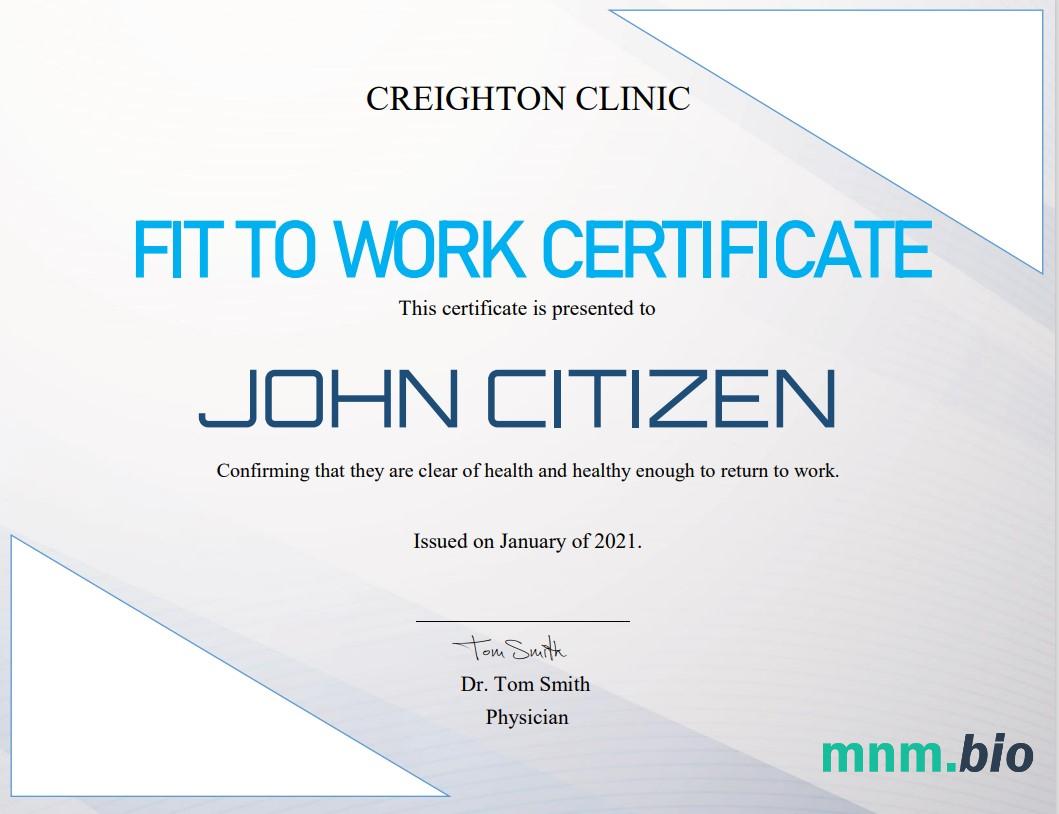USA Fit to Work cert